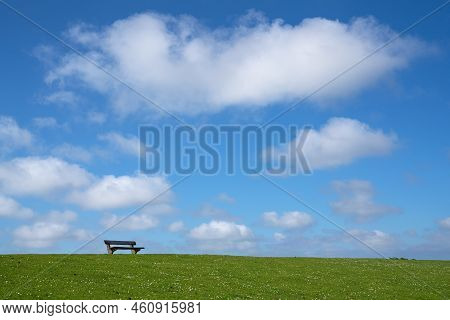 Panoramic Image Of The Landscape Along The Dikes Of Pellworm, North Frisia, Germany