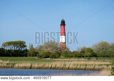 Panoramic Image Of Pellworm Lighthouse Against Sunrise, North Frisia, Germany