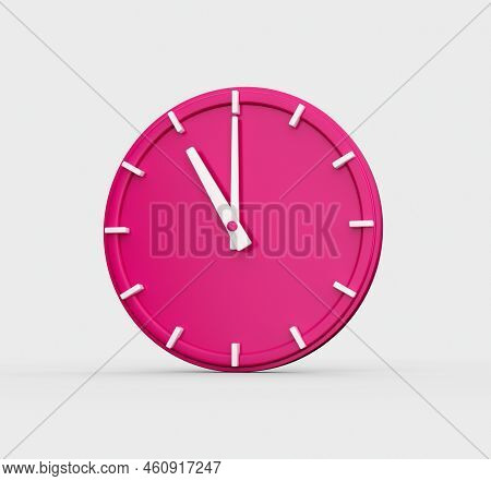 Magenta Wall Clock Isolated On Gray Background With Shadow. Premium Design, 11 O Clock .3d Illustrat