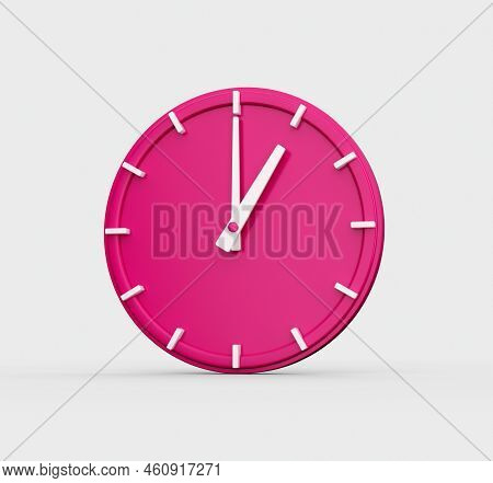 Magenta Wall Clock Isolated On Gray Background With Shadow. Premium Design, 1 O Clock .3d Illustrati