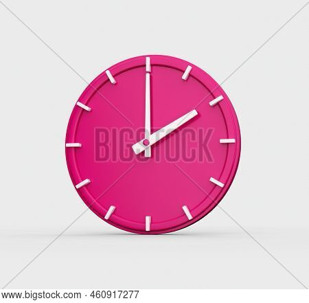 Magenta Wall Clock Isolated On Gray Background With Shadow. Elegant Design, 2 O Clock 3d Illustratio
