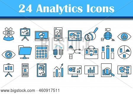 Analytics Icon Set. Editable Bold Outline With Color Fill Design. Vector Illustration.