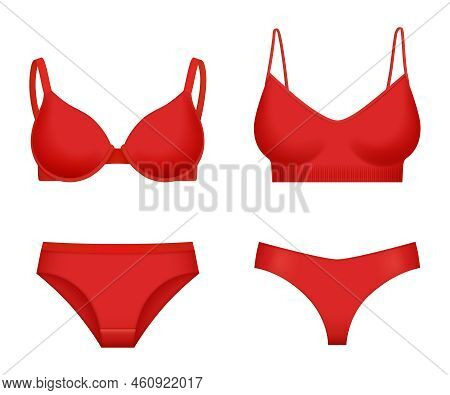 Lingerie. Female Underwear Bikini And Bra Realistic Style Panties And Trousers For Correction Style 