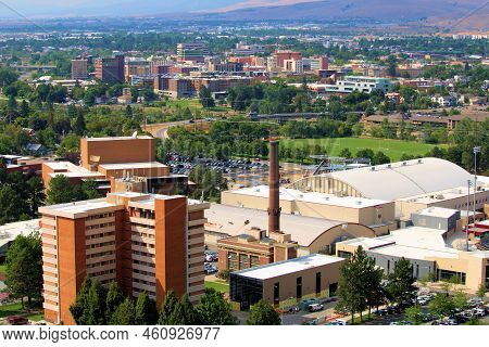 August 27, 2022 In Missoula, Mt:  Buildings On The University Of Montana Campus And The Downtown Dis