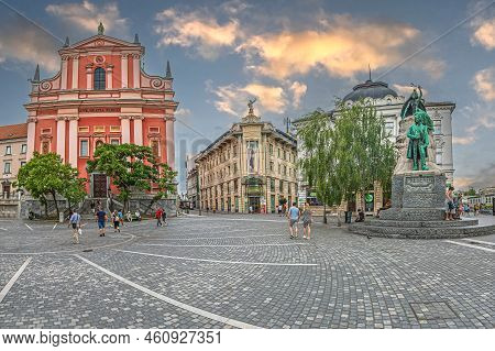 Ljubljana, Slovenia - June 5, 2022: Prešeren Square, The Central Square In Ljubljana, The Capital Of