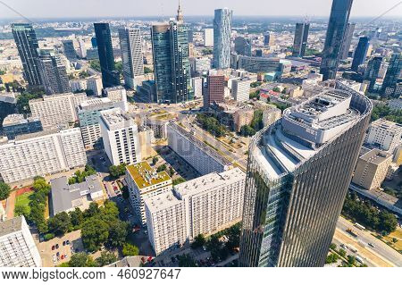 7.22.2022 Warsaw, Poland. Warsaw Skyline Presented By Aerial Drone View Photograph Taken During One 