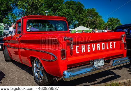 Falcon Heights, Mn - June 17, 2022: Low Perspective Rear Corner View Of A 1960 Chevrolet Apache 10 F