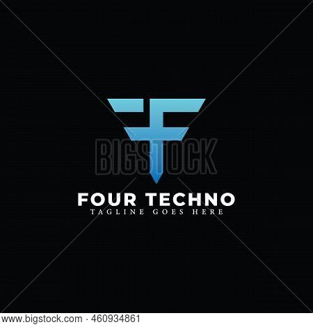 Abstract Initial Letter Ft Or Tf Logo In Blue Color Isolated In Black Background Applied For Real Es