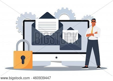 Internet Security Concept. Programmer Improves Companys Data And Email Protection System. Antivirus,