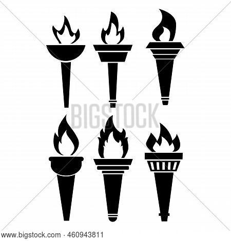 Torch Flame Icon On White Background. Torch Logo. The Symbol Of Victory Sign. Fire Torch Symbol. Fla