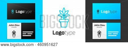 Grey Line Medical Marijuana Or Cannabis Plant In Pot Icon Isolated On White Background. Marijuana Gr