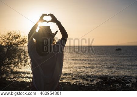Travel And Summer Holiday Vacation Concept With Unrecognizable People Woman  Viewed From Back Doing 