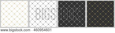 Set Of Seamless Geometric Patterns Made Of Diagonal Lines And Elements Of Oriental Ornament. Flat St