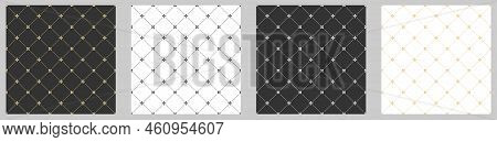 Set Of Seamless Geometric Patterns Made Of Diagonal Lines And Elements Of Oriental Ornament. Flat St