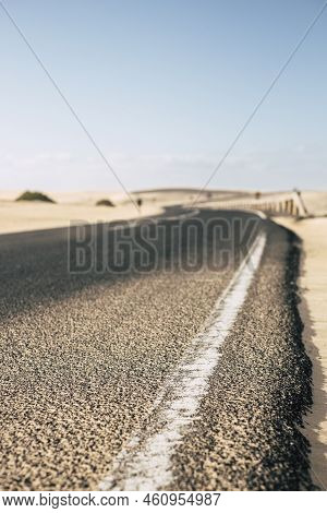 Ground Point O View Of Asphalt Long Road In The Outdoor Desert Nature - Concept Of Travel And Advent