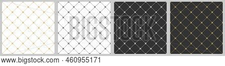 Set Of Seamless Geometric Patterns Made Of Diagonal Lines And Elements Of Oriental Ornament. Flat St