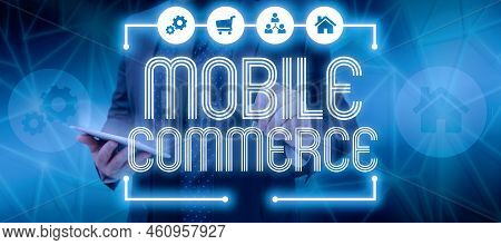 Conceptual Display Mobile Commerceusing Mobile Phone To Conduct Commercial Transactions Online. Word