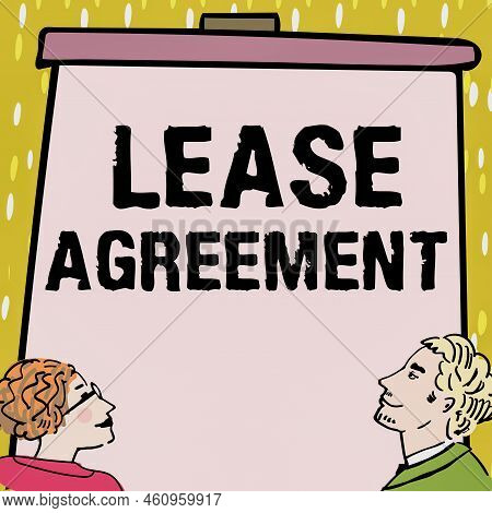 Hand Writing Sign Lease Agreementcontract On The Terms To One Party Agrees Rent Property. Business S