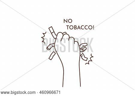 Close-up Of Person Hand With Cigarettes Saying No To Tobacco. Smoker Quit Smoking Throw Away Cigaret