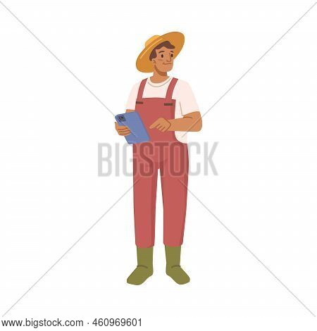 Agricultural Business And Management Of Process. Isolated Entrepreneur, Farmer Or Investor With Note