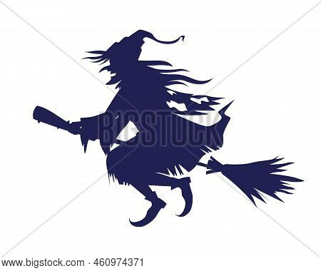 Witch Riding Broom Semi Flat Color Vector Character