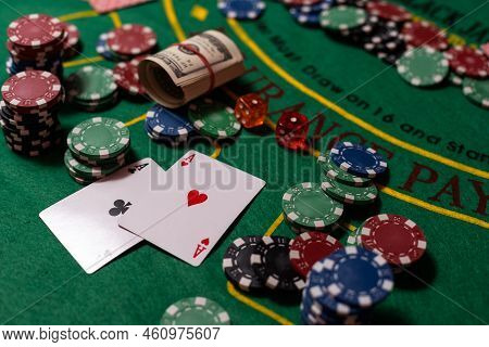 Blackjack Playing Cards And Casino Poker Chips
