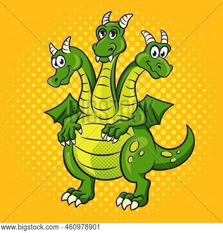 Zmei Gorynich Three Headed Dragon Serpent Russian Folktales Character Pop Art Retro Raster Illustrat
