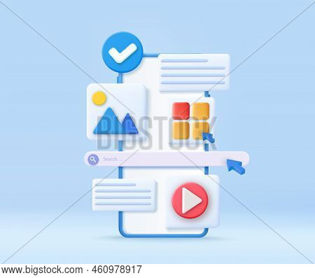 3d Search Engine On Smartphone Screen. Seo Optimization, Finding Information Online Concept. 3d Rend