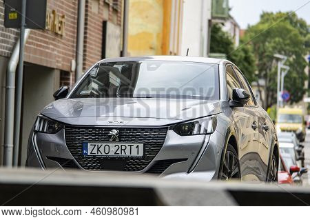 Koszalin, Poland - August 5, 2022: Peugeot 208 Silver Hatchback Car On A Streets Of Koszalin In Pola