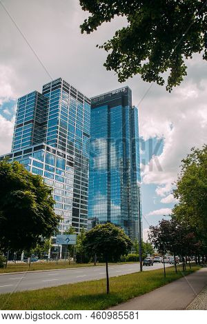 Warsaw, Poland - June 27, 2022: Office Architecture. City Center. Downtown Industry. Roadside Modern