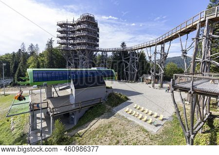 Krynica-zdroj, Slotwiny, Beskid Mountains , Poland - September 1, 2022: Observation Tower Located At