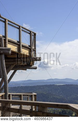 Observation Tower Located At The Top Of The Słotwiny Arena Ski Station, Leading In The Treetops, Bea
