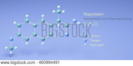 Naproxen, Nsaid, Analgesic, Molecular Structures, 3d Model, Structural Chemical Formula And Atoms Wi