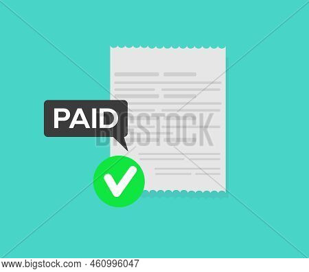 Paid Bill Invoice, Success Completed Payment Flat Symbol Logo Design. Money Payout Done, Valid Verif