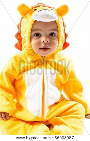 Black Child Boy,dressed In Lion Carnival Suit, Isolated On White .