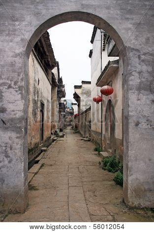 Empty Street Of An Ancient Town In Anhui Province In China