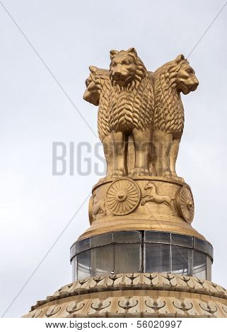 Ashoka Chakra On Top Of Karnataka Parliament In Bengaluru.