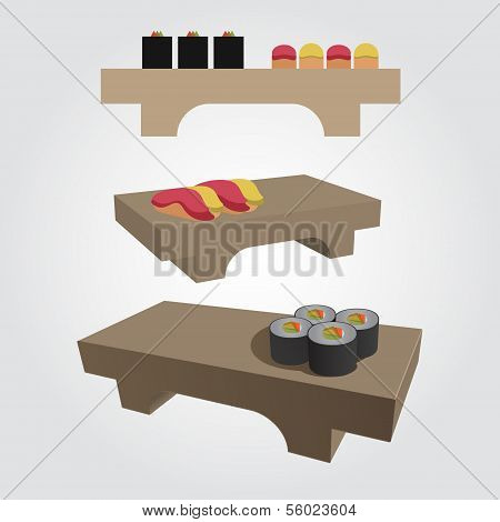 Sushi on a wooden tray