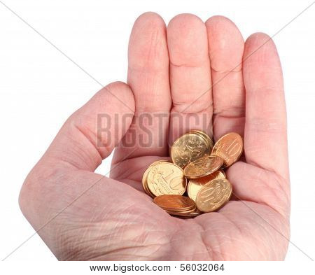 Hand With Copper Coins Isolated