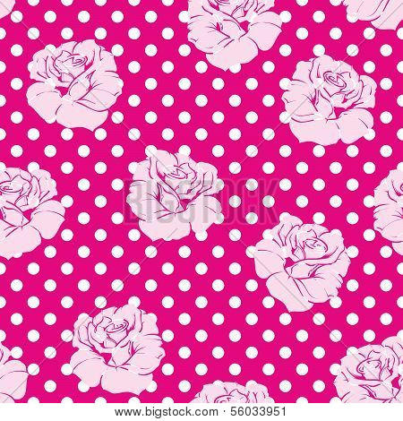 nahtlose floral Vektor-Muster mit rosa Rosen auf rosa Hintergrund mit weiÃŸen und Rosa Polka dots