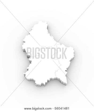 Luxembourg map 3D white with states and clipping path