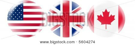 USA, UK, Canada ธงปุ่ม