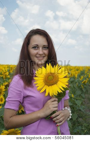 schÃ¶ne MÃ¤dchen in einem Feld von Sonnenblumen.