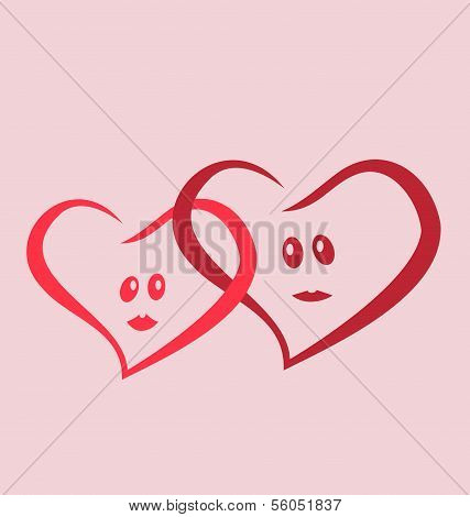 Two Love Hearts Together Pink Style