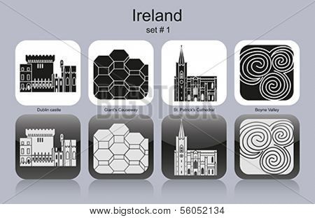 Landmarks of Ireland. Set of monochrome icons. Editable vector illustration.