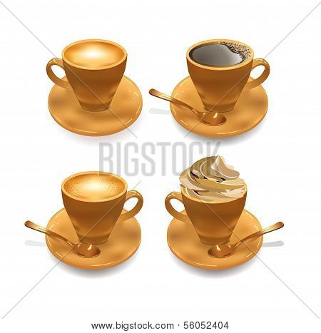 Set of Isolated Realistic Cup of Coffee.