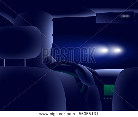 Night Road And Headlights