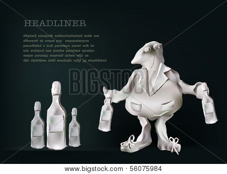 plasticine character with bottles
