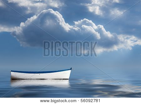 Old Rowing Boat Marooned At Sea