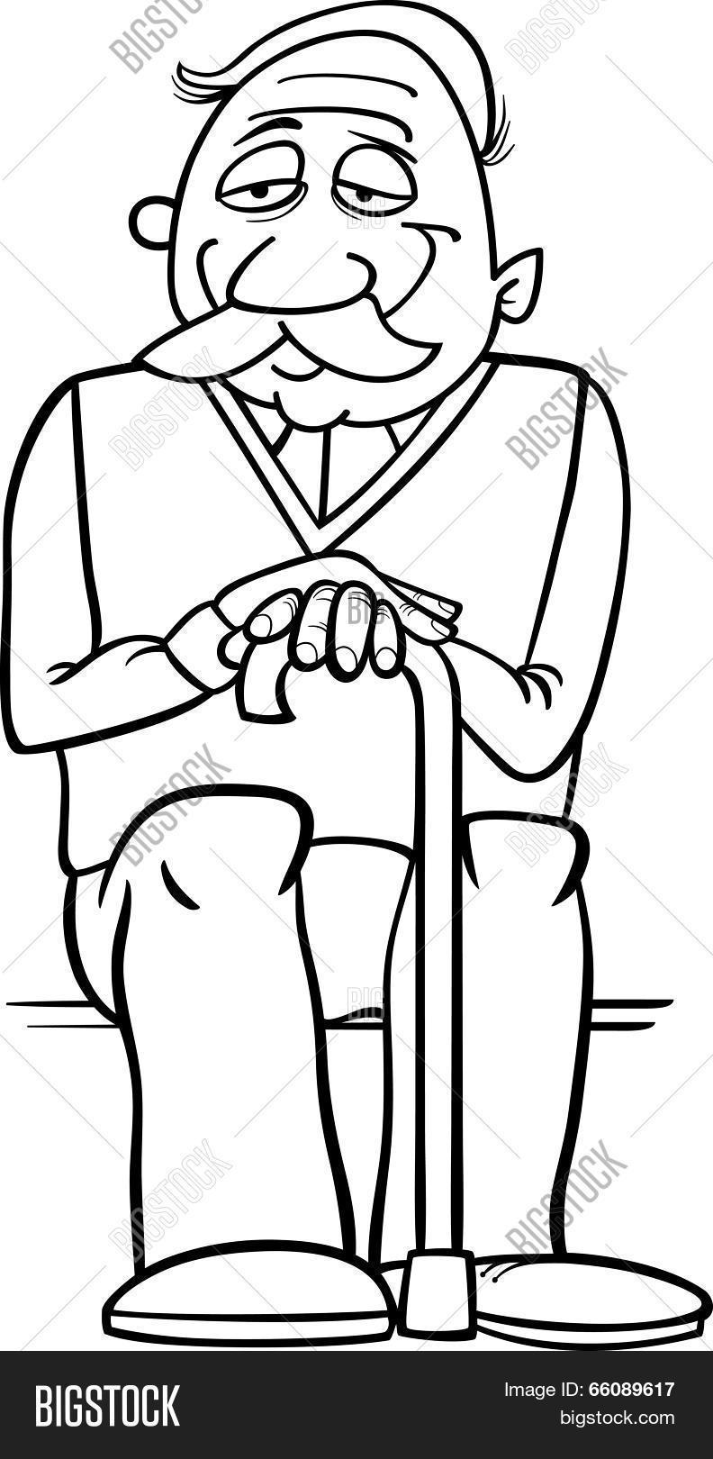 Senior Cane Coloring Vector &amp; Photo (Free Trial) | Bigstock